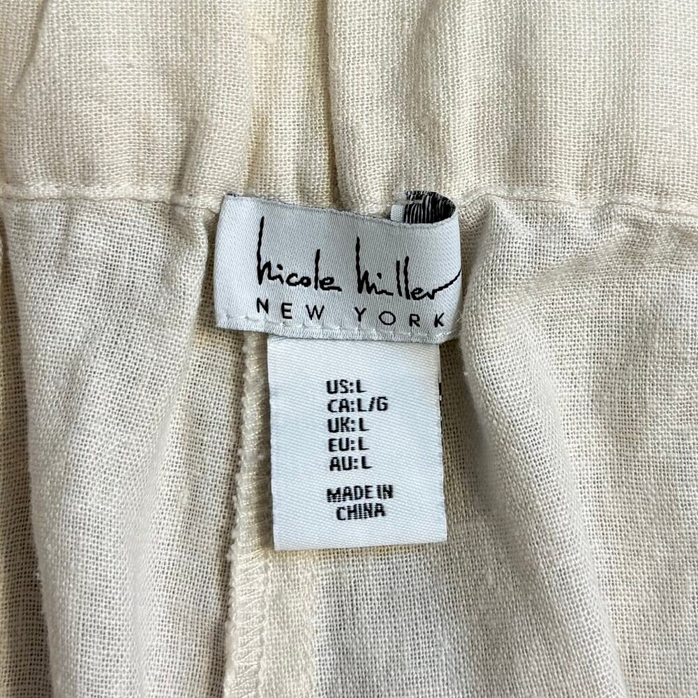 Nicole Miller Linen Pants High Rise Drawstring Summer Resort Cream Women's Large - Picture 3 of 9